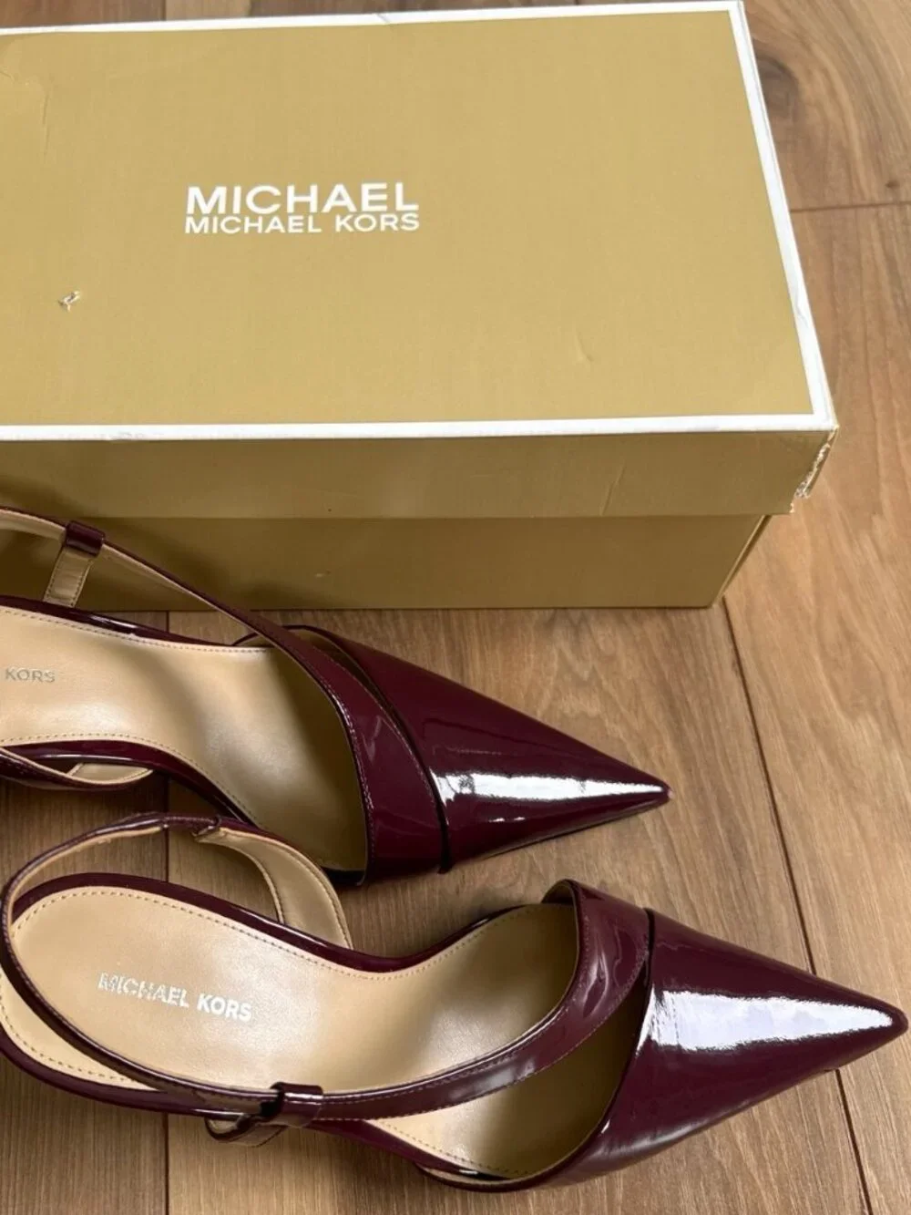 Michael Kors Jaida Slingback Pumps 7M Oxblood Patent Leather Pointed Toe - Picture 6 of 7